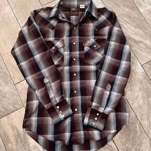 Plains Western Wear Plaid Snapfront Long Sleeve Shirt Men's Size Small